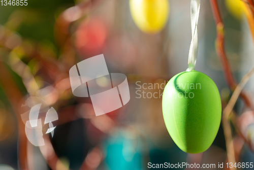 Image of Easter eggs on tree with bokeh