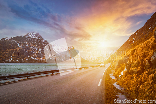 Image of Road in Norway in fjord