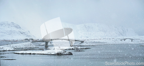 Image of Snowfall on Lofoten islands, Norway