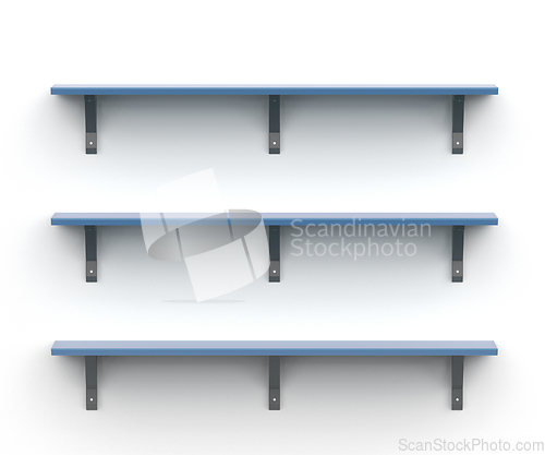 Image of Empty wooden shelves on the wall