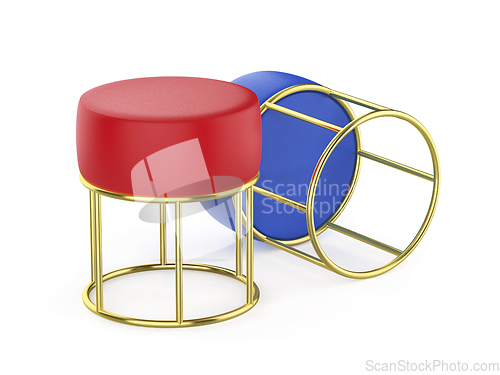 Image of Red and blue leather stools