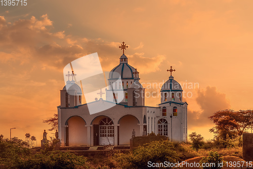 Image of Orthodox Christian Church in sunset, Ethiopia