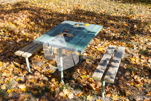 Image of Autumn bench table park