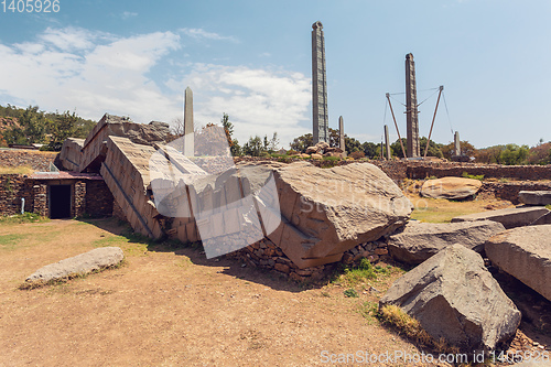 Image of Ancient obelisks in city Aksum, Ethiopia