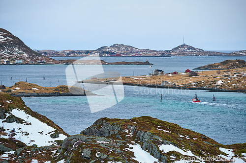 Image of Fishing ship in fjord in Norway