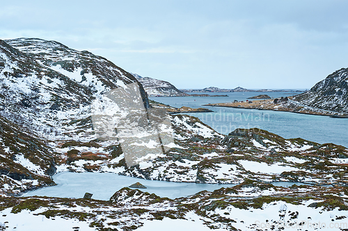 Image of View of norwegian fjord, Lofoten islands, Norway