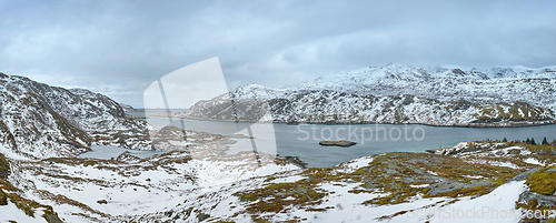 Image of Panorama of norwegian fjord, Lofoten islands, Norway