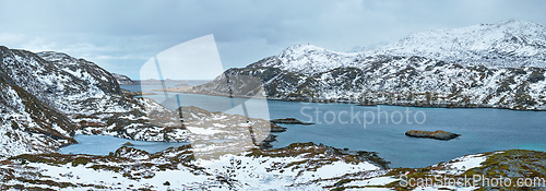 Image of Panorama of norwegian fjord, Lofoten islands, Norway