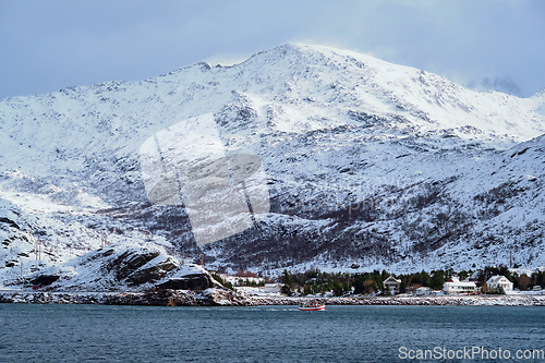 Image of Fishing ship in fjord in Norway