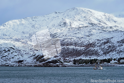 Image of Fishing ship in fjord in Norway