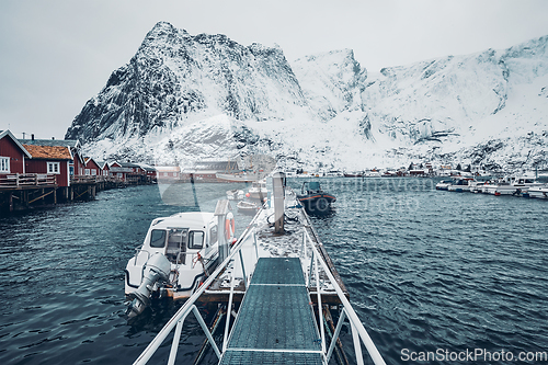 Image of Pier with boats in Reine, Norway