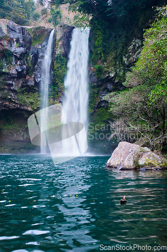 Image of Cheonjiyeon falls, Jeju Island, South Korea