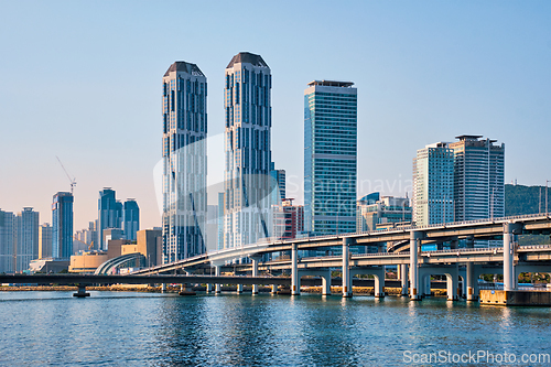 Image of Busan skyscrapers and Gwangan Bridge, South Korea