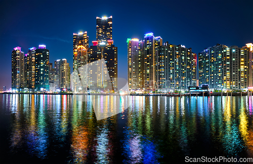 Image of Busan Marina city skyscrapers illluminated in night