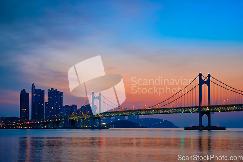 Image of Gwangan Bridge on sunrise. Busan, South Korea