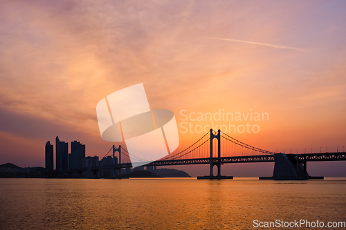 Image of Gwangan Bridge on sunrise. Busan, South Korea