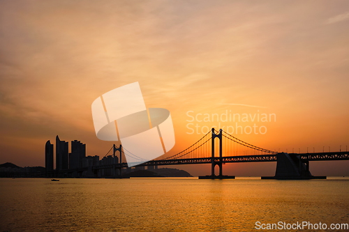 Image of Gwangan Bridge on sunrise. Busan, South Korea