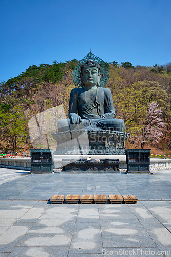 Image of The Great Unification Buddha Tongil Daebul statue in Seoraksan National Park, South Korea.