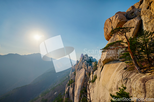 Image of View from Ulsanbawi rock peak on sunset. Seoraksan National Park, South Corea