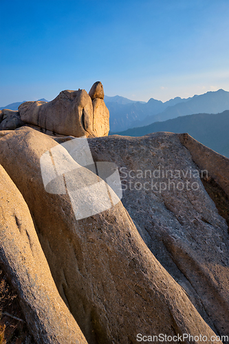 Image of View from Ulsanbawi rock peak on sunset. Seoraksan National Park, South Corea