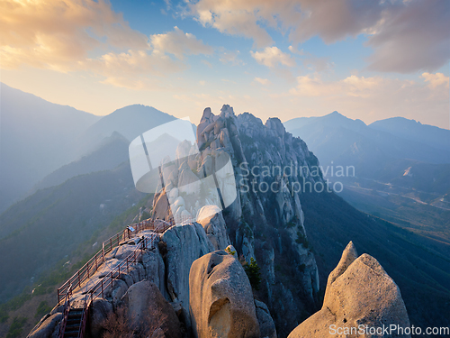 Image of View from Ulsanbawi rock peak on sunset. Seoraksan National Park, South Corea