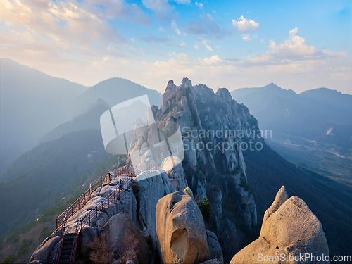 Image of View from Ulsanbawi rock peak on sunset. Seoraksan National Park, South Corea