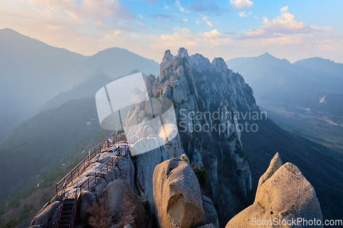 Image of View from Ulsanbawi rock peak on sunset. Seoraksan National Park, South Corea