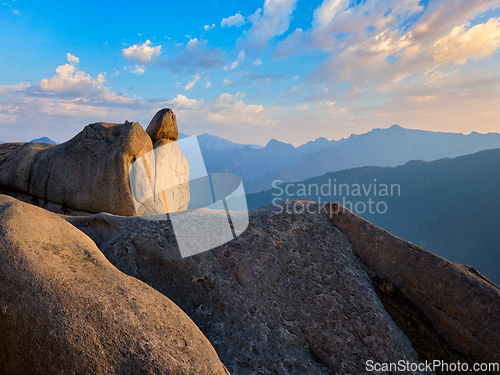 Image of View from Ulsanbawi rock peak on sunset. Seoraksan National Park, South Corea