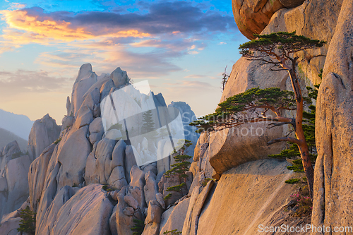 Image of View from Ulsanbawi rock peak on sunset. Seoraksan National Park, South Corea