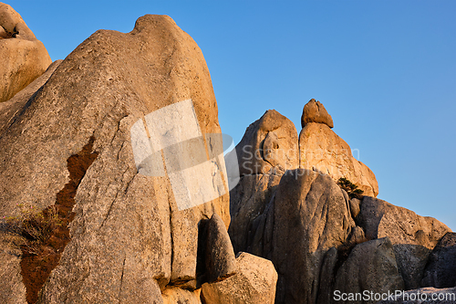 Image of View from Ulsanbawi rock peak on sunset. Seoraksan National Park, South Corea