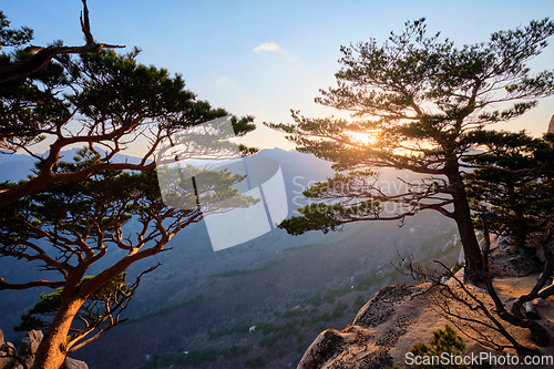 Image of View from Ulsanbawi rock peak on sunset. Seoraksan National Park, South Corea