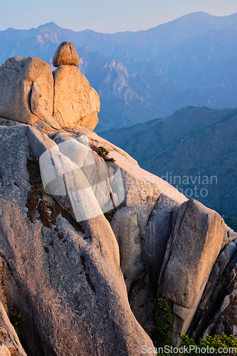 Image of View from Ulsanbawi rock peak on sunset. Seoraksan National Park, South Corea