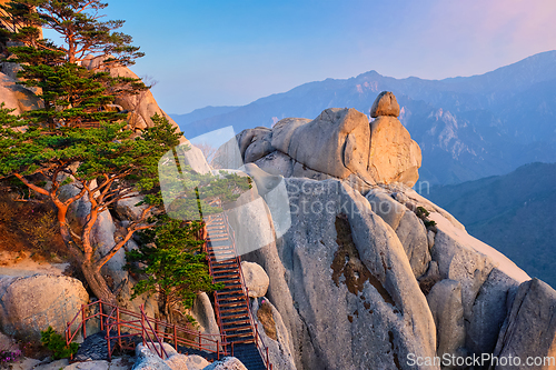 Image of View from Ulsanbawi rock peak on sunset. Seoraksan National Park, South Corea