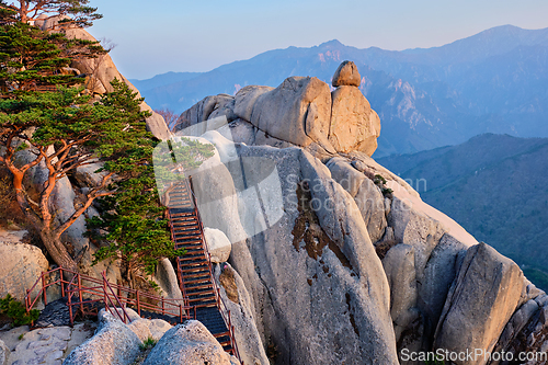 Image of View from Ulsanbawi rock peak on sunset. Seoraksan National Park, South Corea