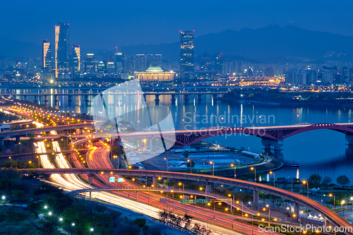 Image of Seoul cityscape in twilight, South Korea.