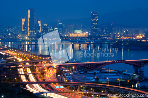 Image of Seoul cityscape in twilight, South Korea.