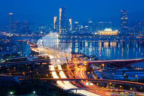 Image of Seoul cityscape in twilight, South Korea.