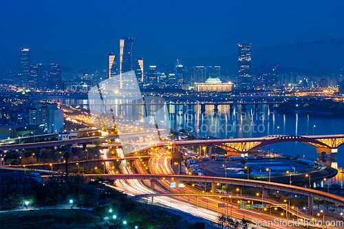 Image of Seoul cityscape in twilight, South Korea.