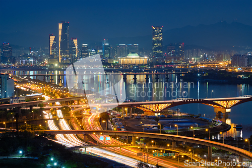 Image of Seoul cityscape in twilight, South Korea.