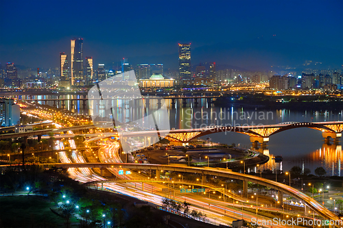 Image of Seoul cityscape in twilight, South Korea.