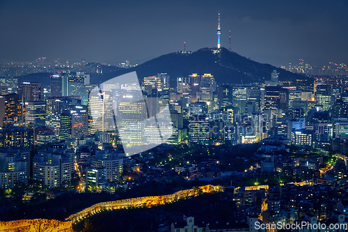 Image of Seoul skyline in the night, South Korea.