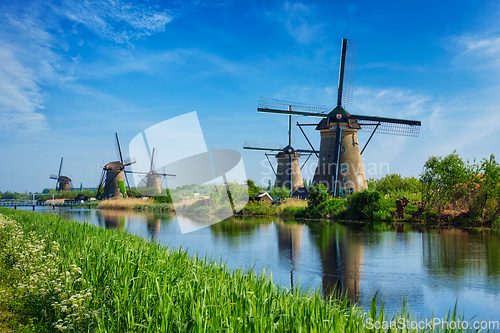 Image of Windmills at Kinderdijk in Holland. Netherlands