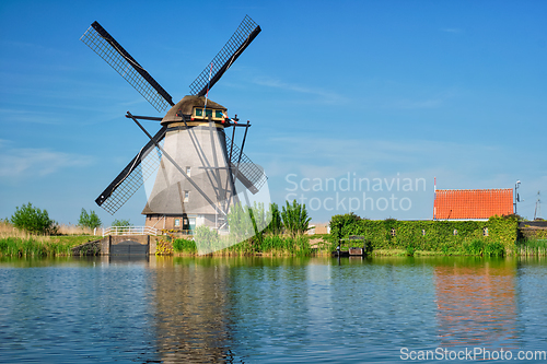 Image of Windmills at Kinderdijk in Holland. Netherlands