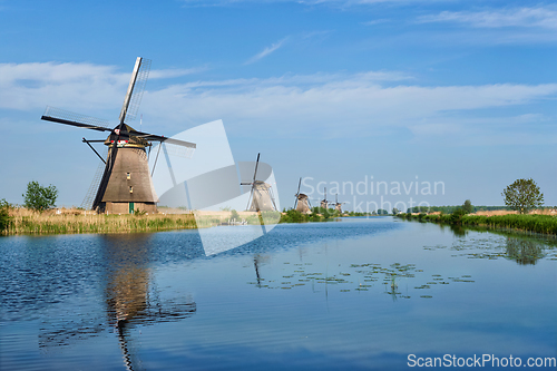 Image of Windmills at Kinderdijk in Holland. Netherlands