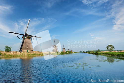 Image of Windmills at Kinderdijk in Holland. Netherlands