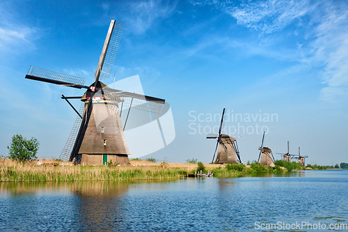 Image of Windmills at Kinderdijk in Holland. Netherlands