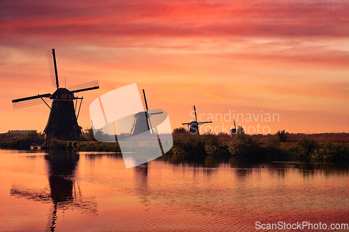 Image of Windmills at Kinderdijk in Holland. Netherlands