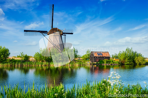 Image of Windmills at Kinderdijk in Holland. Netherlands