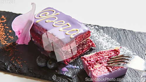 Image of Slices of French cake opera. Shallow dof.