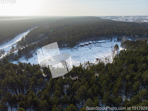 Image of Aerial view of winter ski base